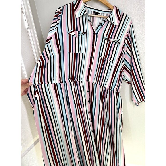Torrid Midi Stretch Challis Button Shirt Dress Striped Womens Plus Sz 4 (4X /26) - Picture 10 of 16